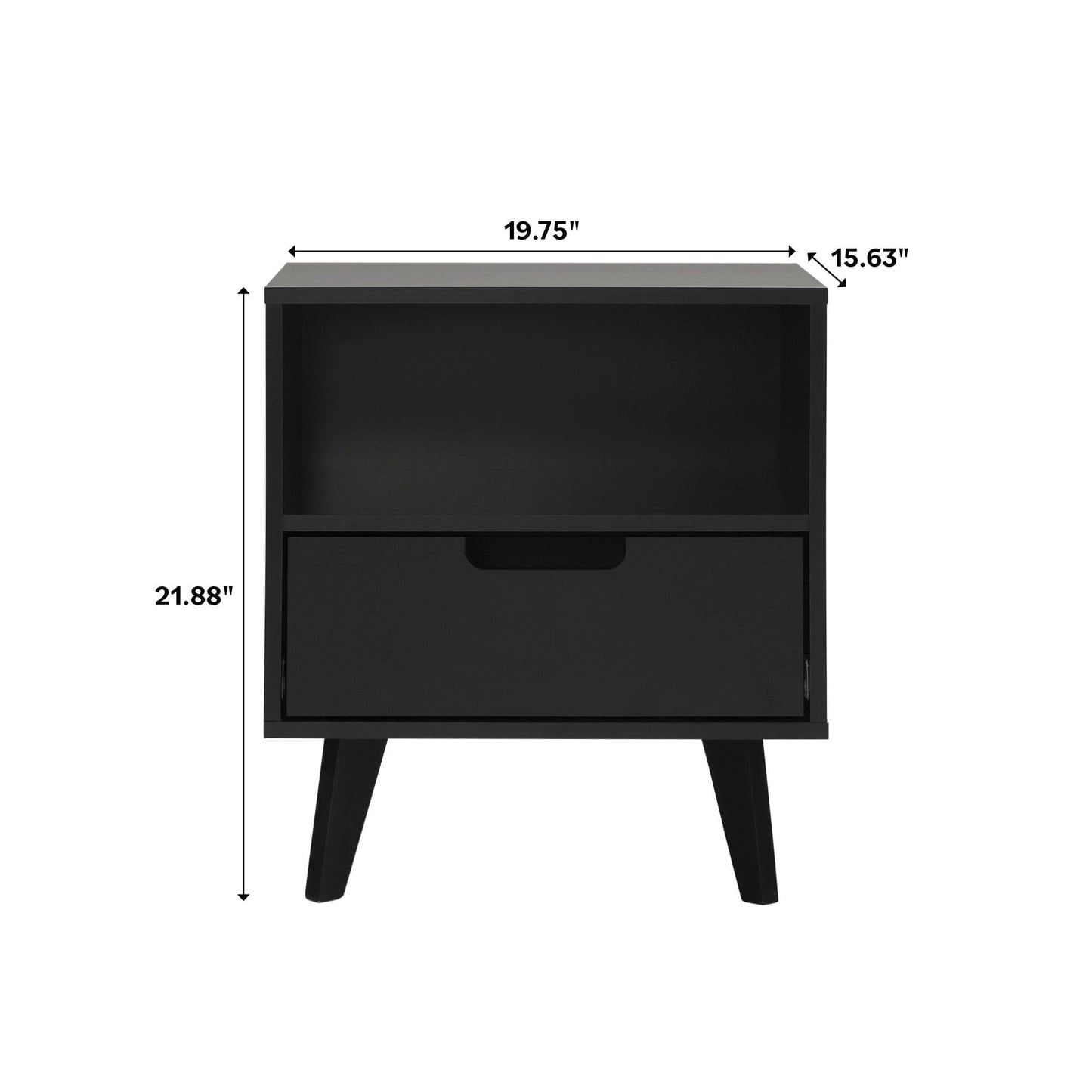 Modern 1 Drawer Nightstand With Open Cubby - Black