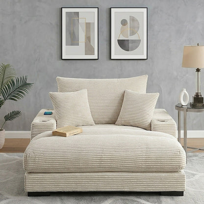 Upholstered Chaise Lounge With Cup Holders USB Port And Pillows Home Essentials
