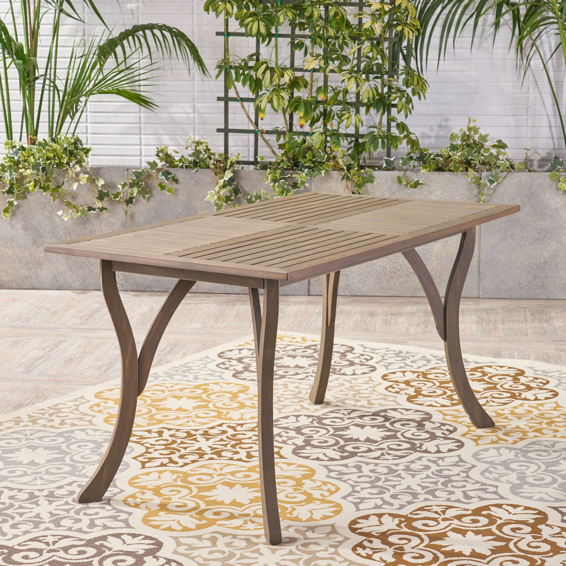 Transitional Acacia Wood Dining Table With Slat Panel Top - Gray Noble House