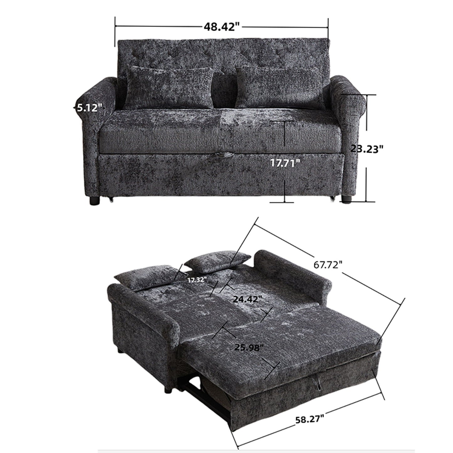 Loveseat Sofa Bed, Pull - Out Couch Sleeper & 2 Pillows Home Essentials
