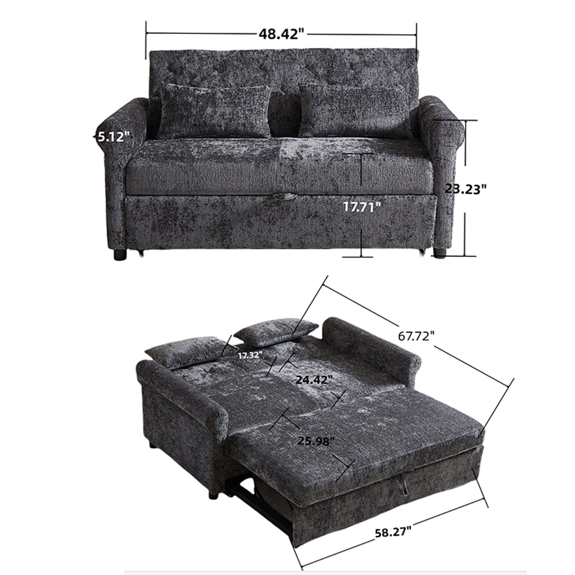 Loveseat Sofa Bed, Pull - Out Couch Sleeper & 2 Pillows Home Essentials