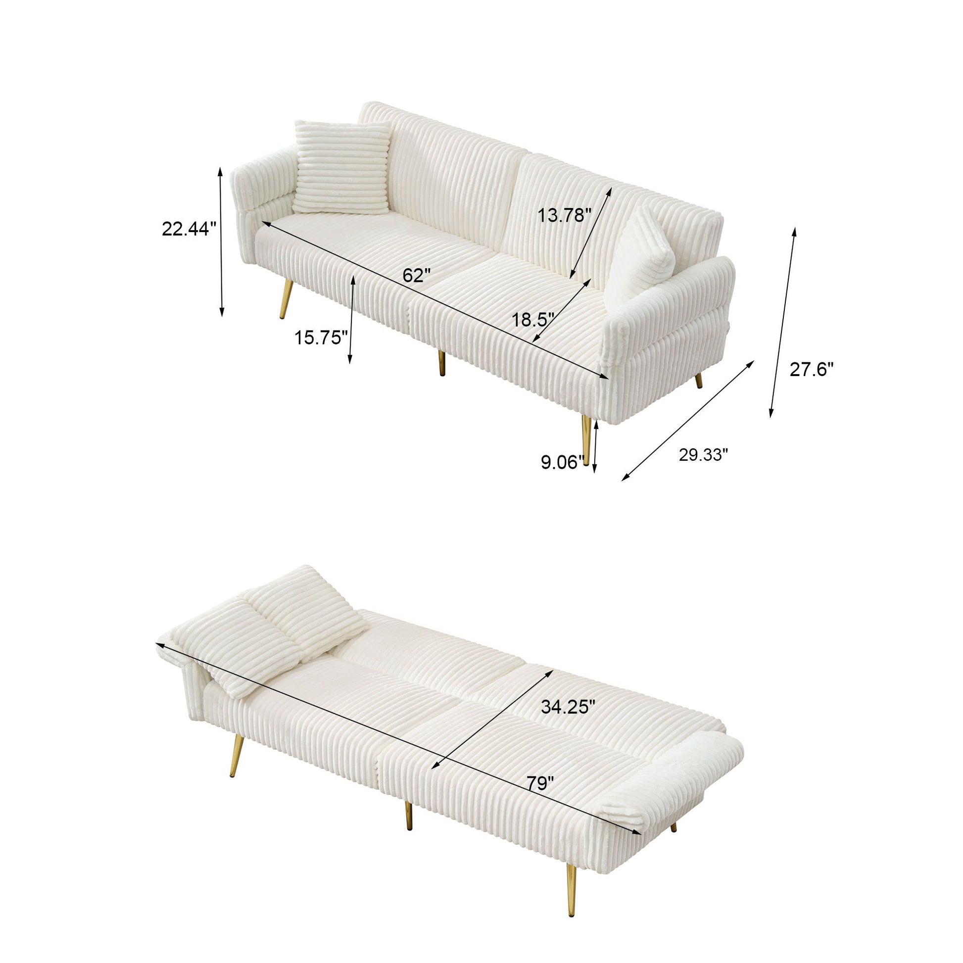 Luxury Corduroy Foldable Double Sofa Bed With Folding Armrests Home Essentials