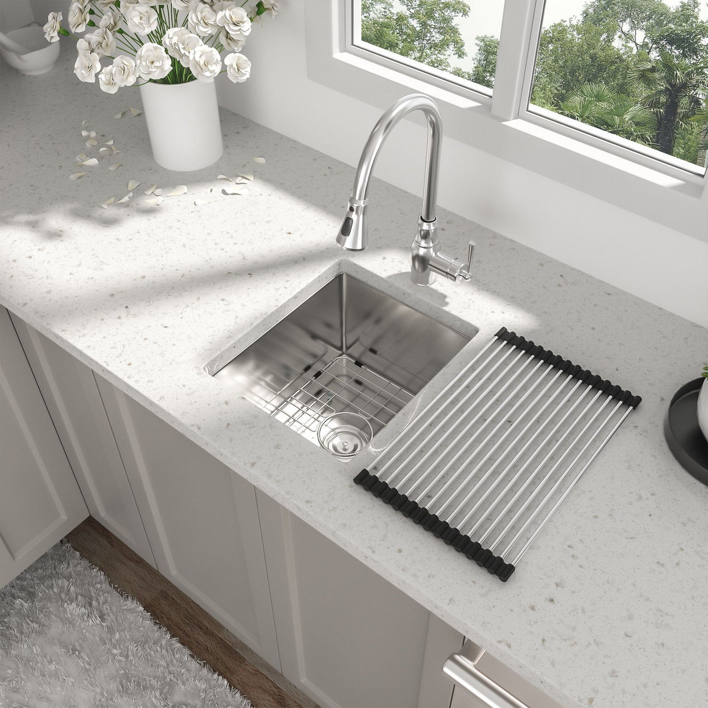 13" Undermount Kitchen Sink 16 Gauge Single Bowl - Brushed Nickel Daily Nest