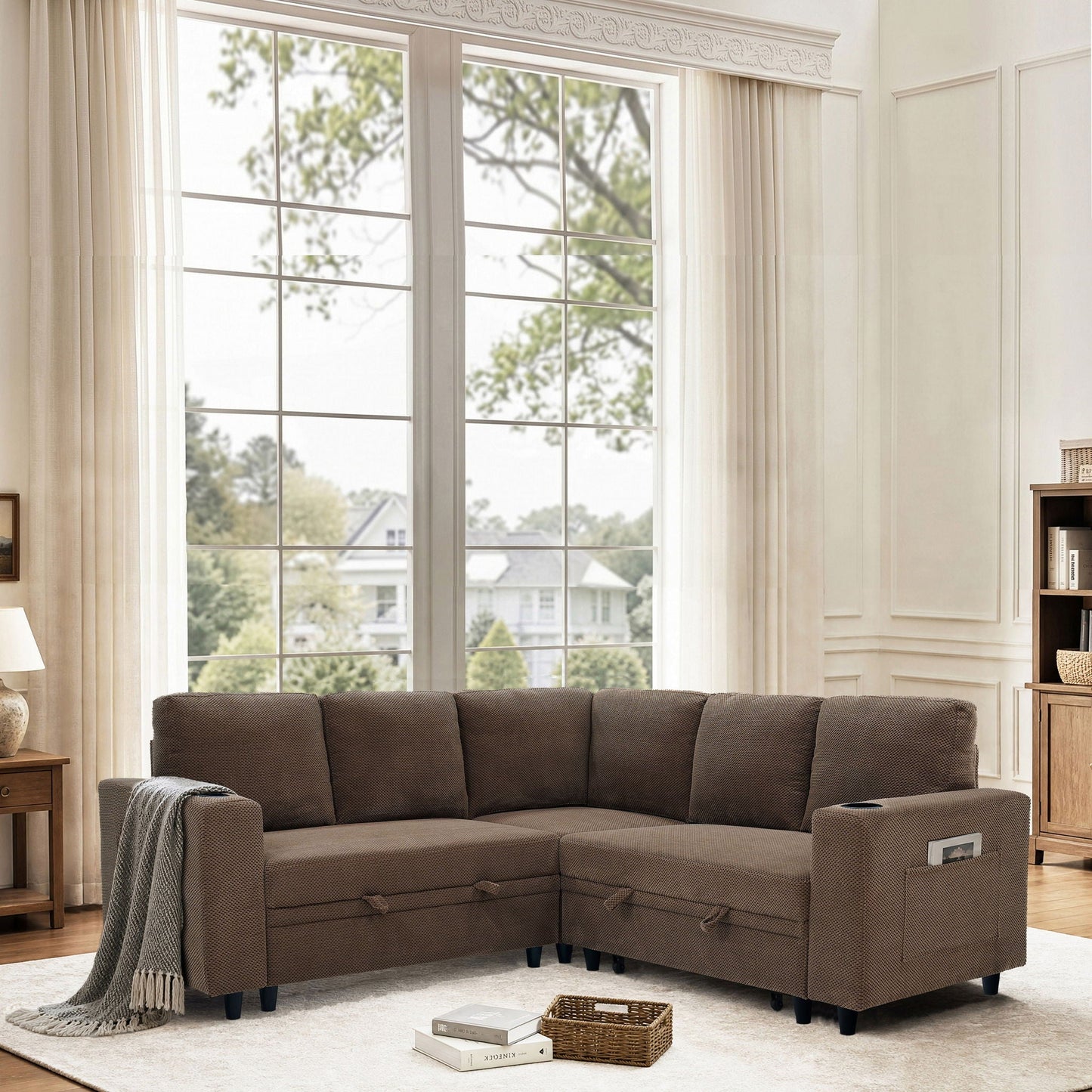 Upholstered L - Shape Sectional Sofa Bed With Pull Out Sleeper And Storage Home Essentials