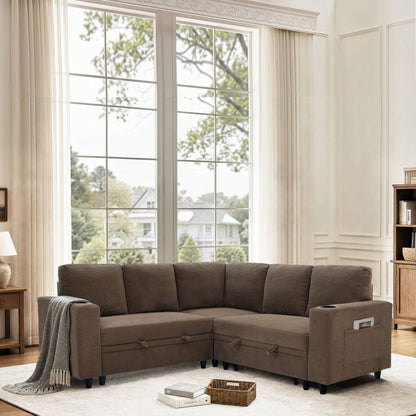 Upholstered L - Shape Sectional Sofa Bed With Pull Out Sleeper And Storage Home Essentials