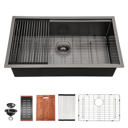 Workstation Kitchen Sink, Single Bowl Undermount 16 Gauge Stainless Steel - White Daily Nest