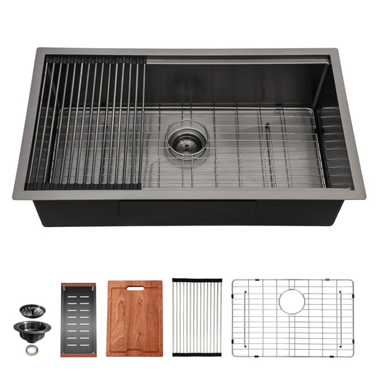 Workstation Kitchen Sink, Single Bowl Undermount 16 Gauge Stainless Steel - White Daily Nest