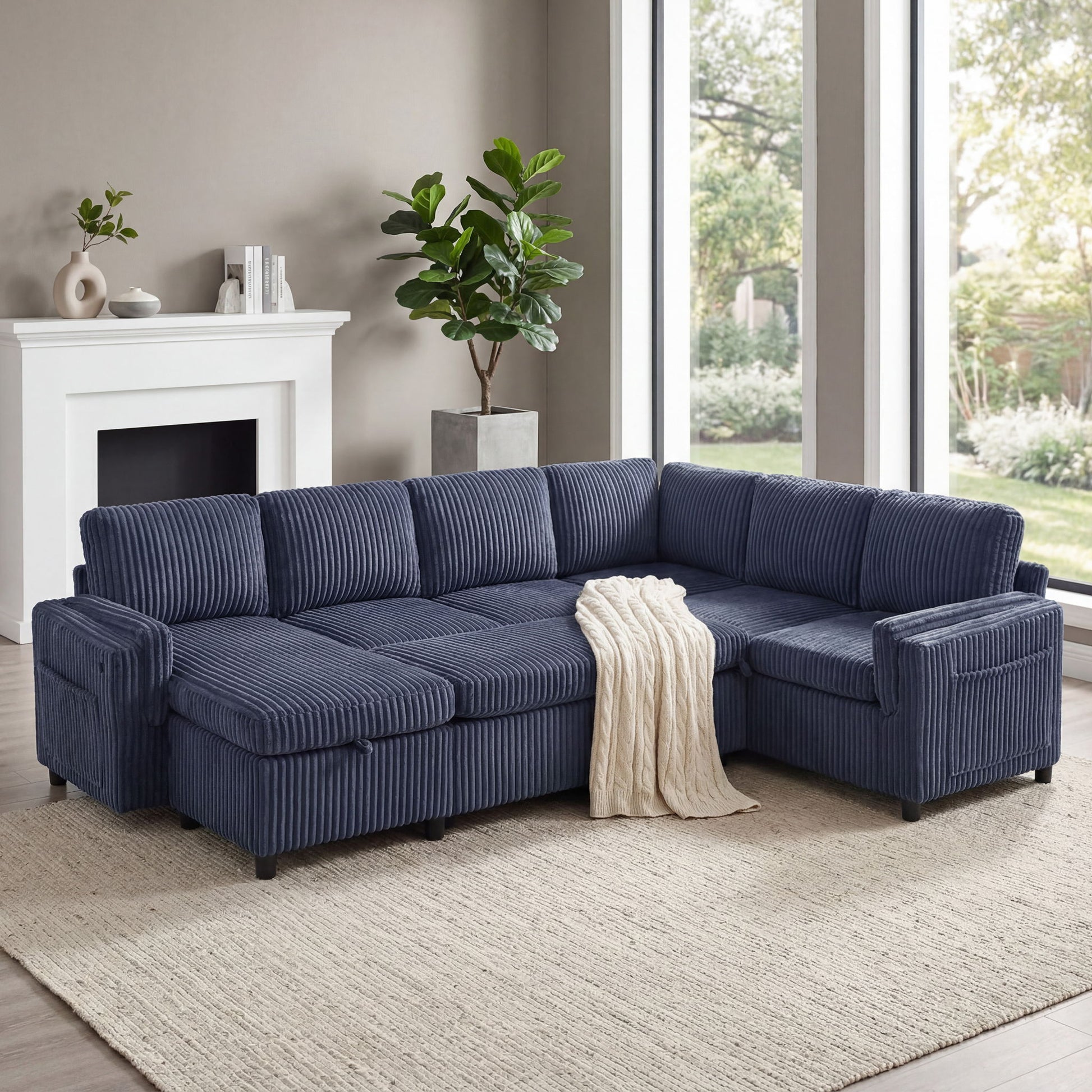 Convertible U-Shaped Sectional Sofa Bed With USB Ports And Storage Hearth and Haven