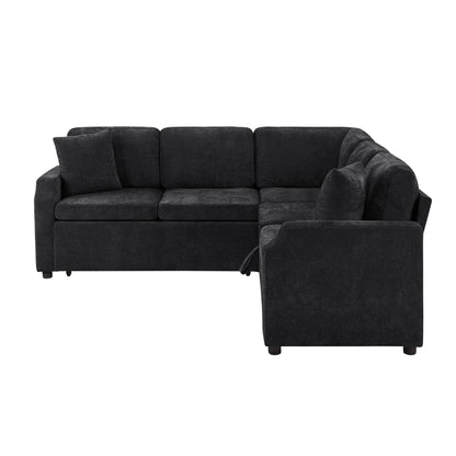 Modern L Shaped Sectional Sofa Bed With Hidden Storage Chenille Upholstery Hearth and Haven