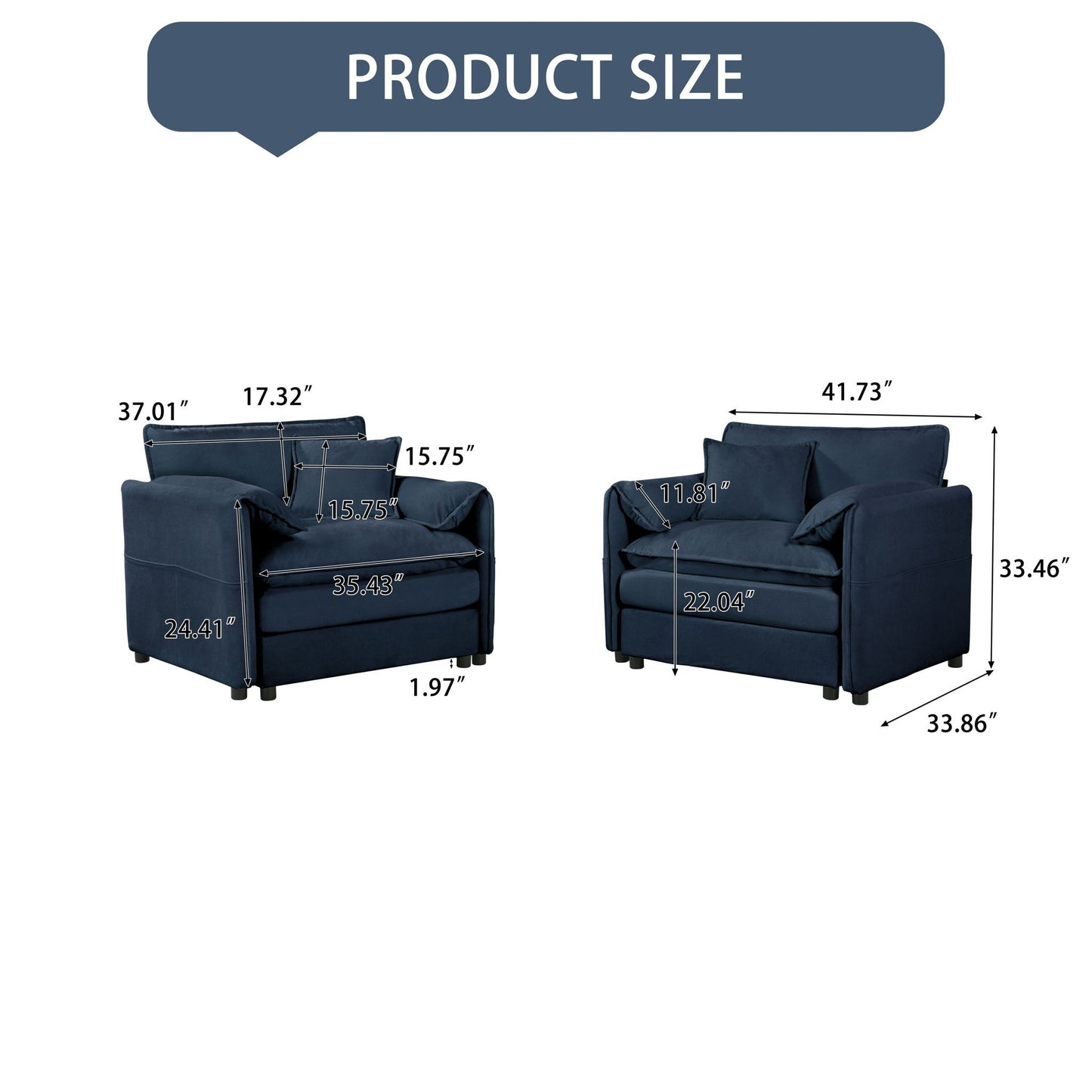 Modern Oversized Accent Chair, Comfy Single Sofa With Large Seat (Set of 2) Home Essentials