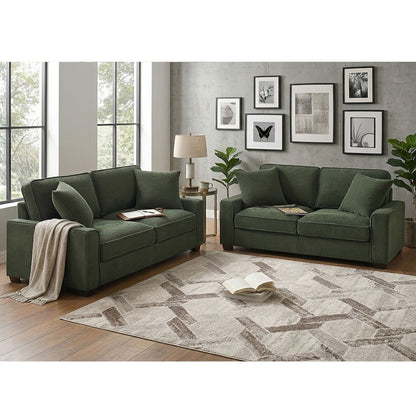 Sofa & Loveseat 2 Piece Set With Accent Pillows - Forest Green Home Essentials