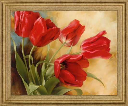 Scarlet Tulip Whirl - 28" x 34" Framed Wall Art Classy Art