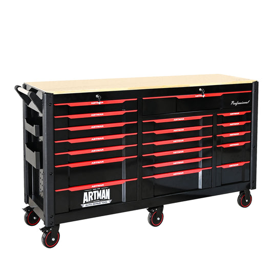 Heavy Duty Tool Cart With 19 Drawers, Tools Not Included, Mobile Storage For Workshop Or Laboratory - Black / Red Daily Nest