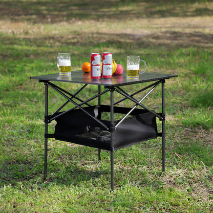 Folding Outdoor Table With Carrying Bag, Lightweight Aluminum Roll-Up Square Table For Indoor, Outdoor Camping, Picnics, Beach, Backyard, Bbq, Party, Patio - Black Home Essentials