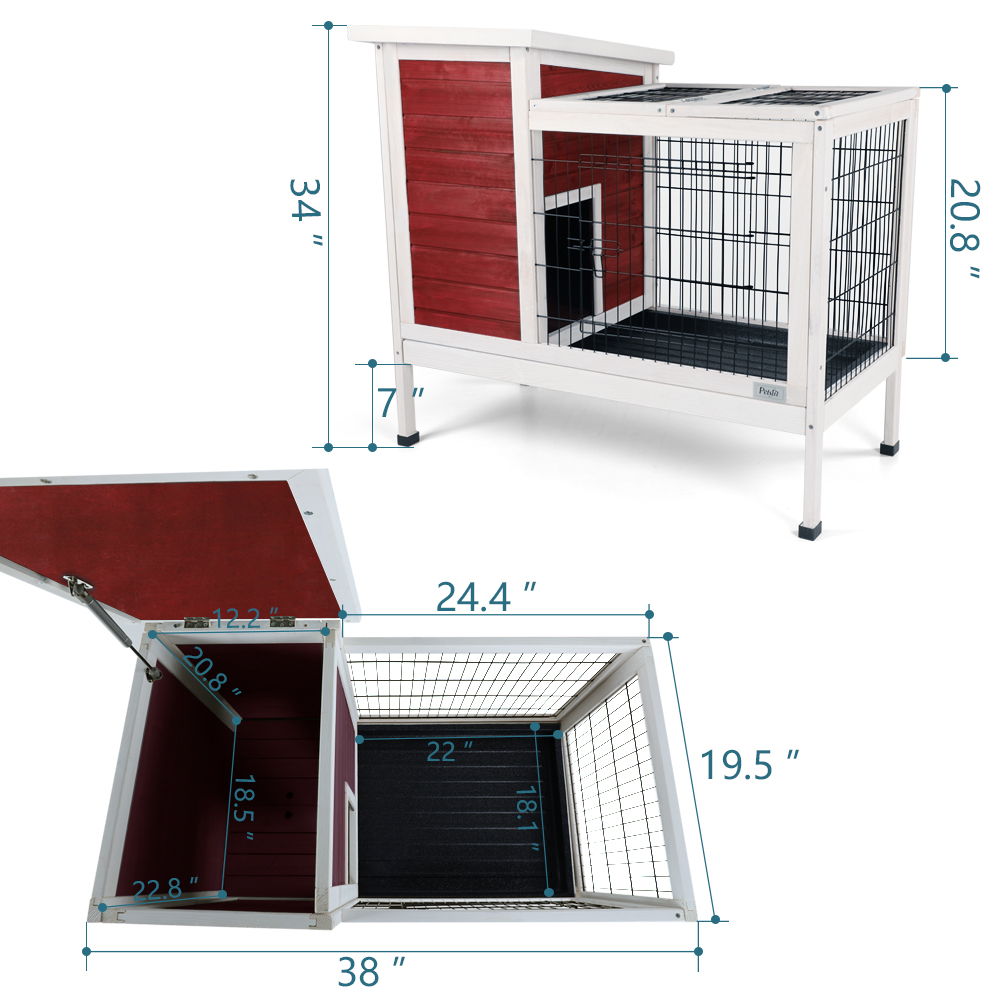 Two Tier Wooden Indoor / Outdoor Rabbit Cage For Small Animals With Runway And Leak-Proof Plastic Tray Daily Nest