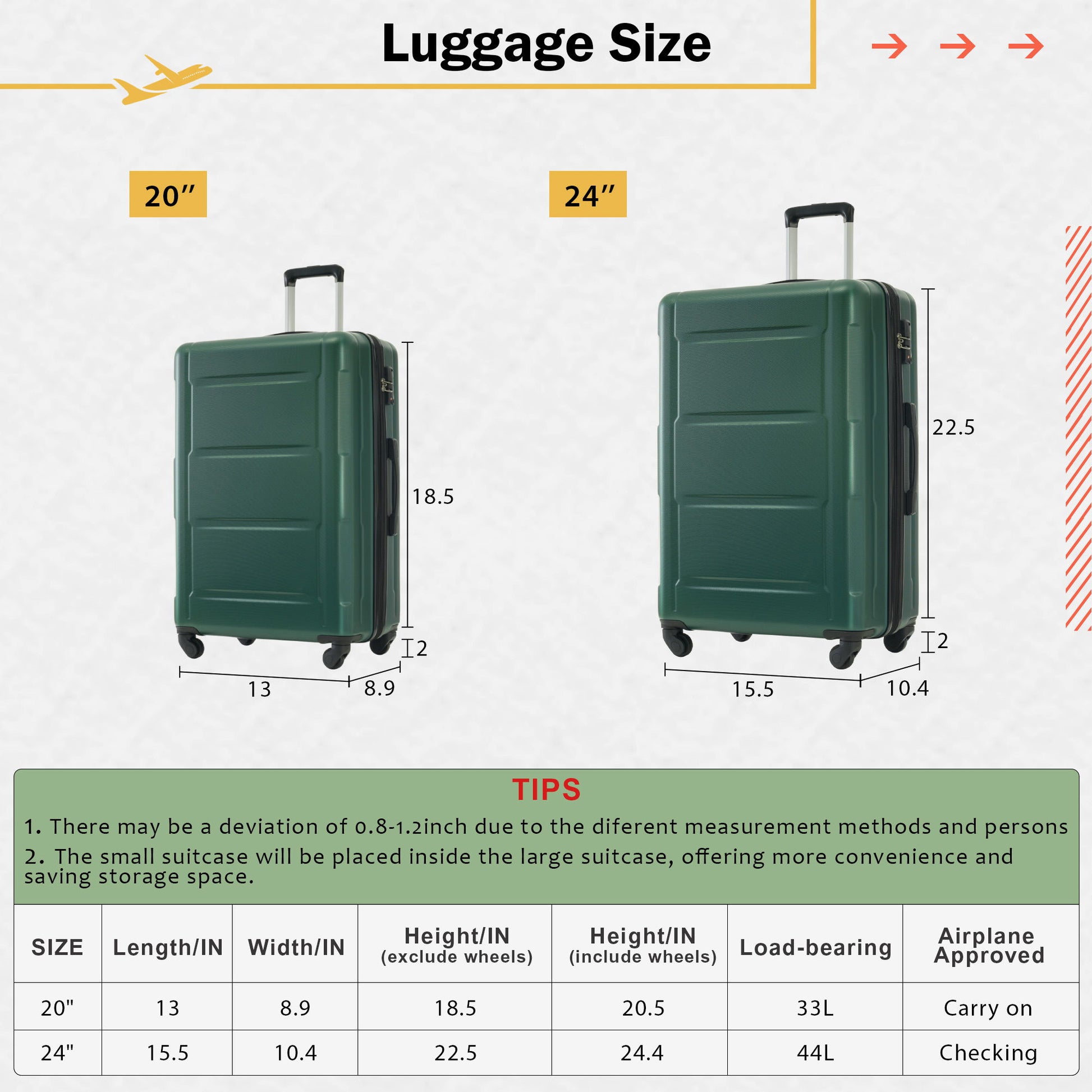 2 Piece Luggage Set With Bags Expanable Spinner Wheels ABS Lightweight Suitcase With Tsa Lock 20" / 24" Daily Nest