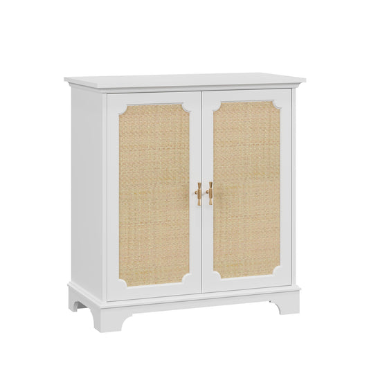 Rattan Decorated Sideboard Buffet Storage Liquor Cabinet - White Home Essentials