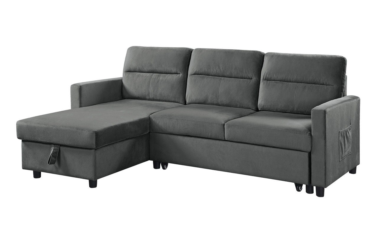 Ivy - Velvet Reversible Sleeper Sectional Sofa With Storage Chaise And Side Pocket Lilola Home
