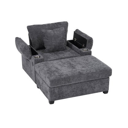 Modern Oversized Chair With Ottoman, Cupholders And USB Charging Ports Home Essentials