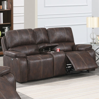 Power Reclining Loveseat With USB Port Leather Upholstered, Built In Cup Holder - Chocolate Home Essentials
