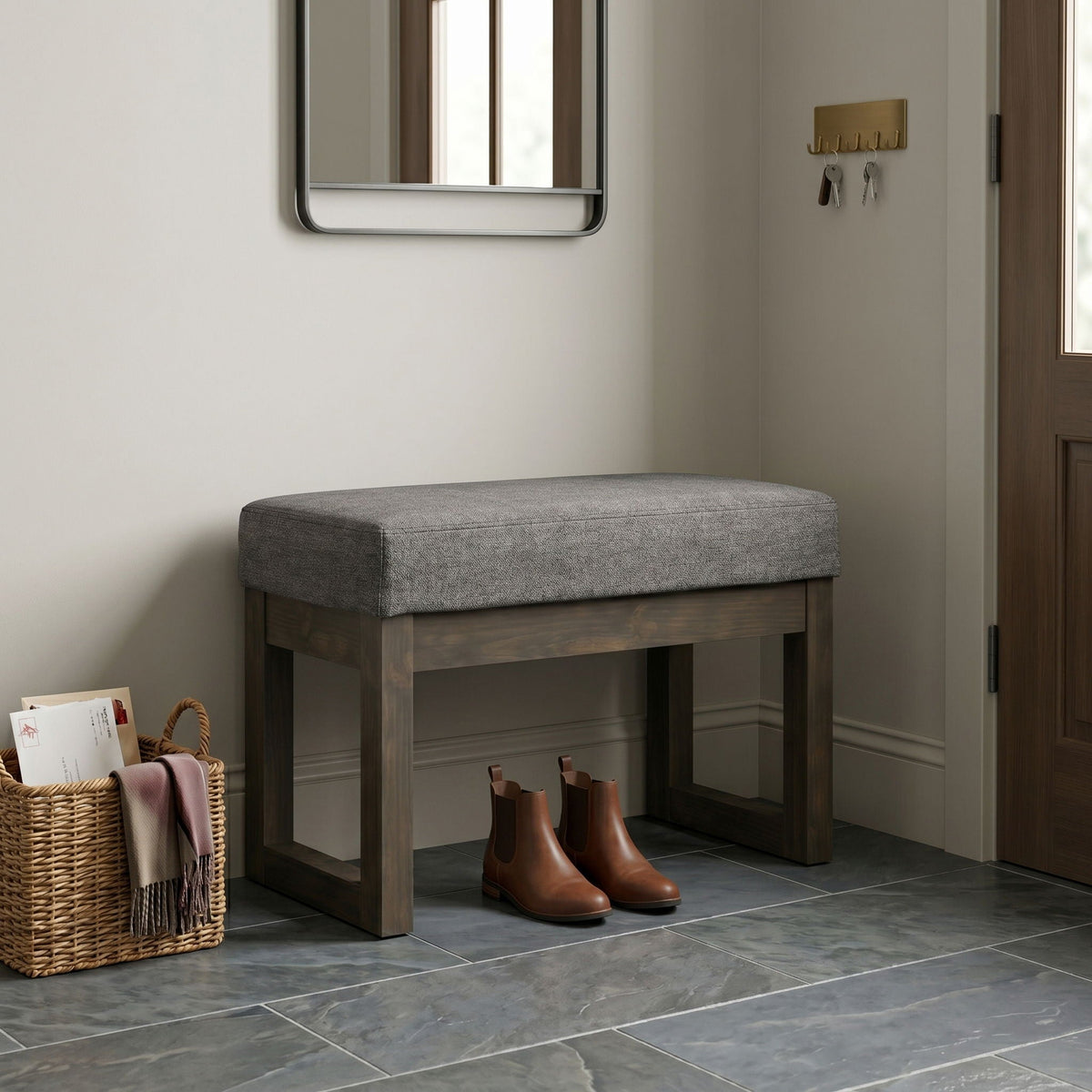 Milltown - Footstool Small Ottoman Bench - Gray Simpli-Home