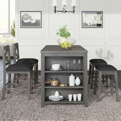 5 Pieces Counter Height Rustic Farmhouse Dining Room Wooden Bar Table Set With 2 Stools And 2 Chairs Hearth and Haven