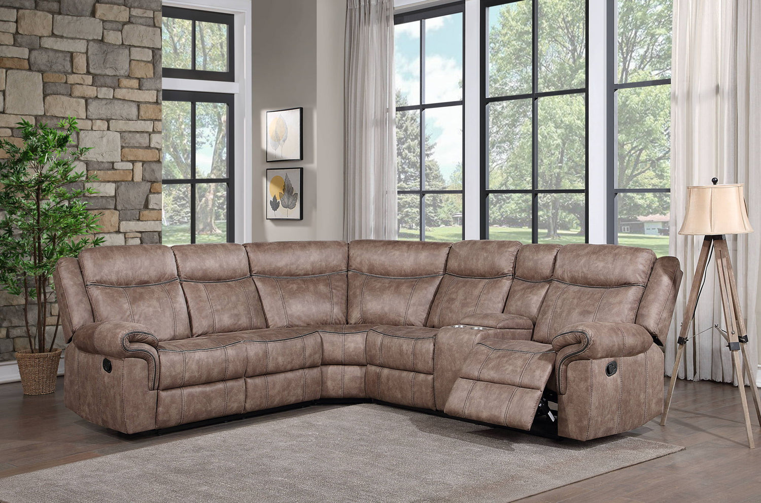 Dollum - Two Tone Nubuck Manual Recliner Sectional Sofa With USB Port Cupholder Console Acme