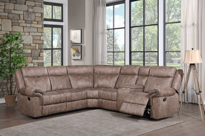 Dollum - Two Tone Nubuck Manual Recliner Sectional Sofa With USB Port Cupholder Console Acme