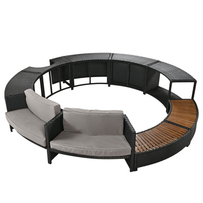 Spa Surround Spa Frame Patio Rattan Sofa Set With Storage Spaces, Mini Sofa And Comfortable Cushion For Patio, Backyard Hearth and Haven