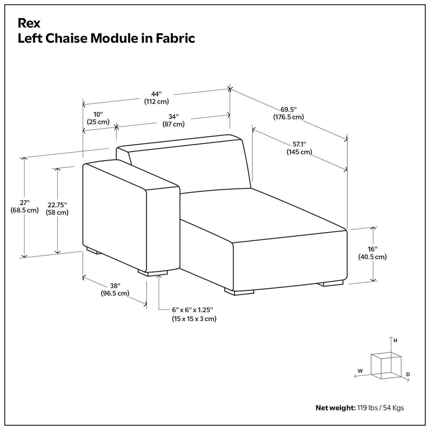 Rex - Chaise Sofa Module Simpli-Home