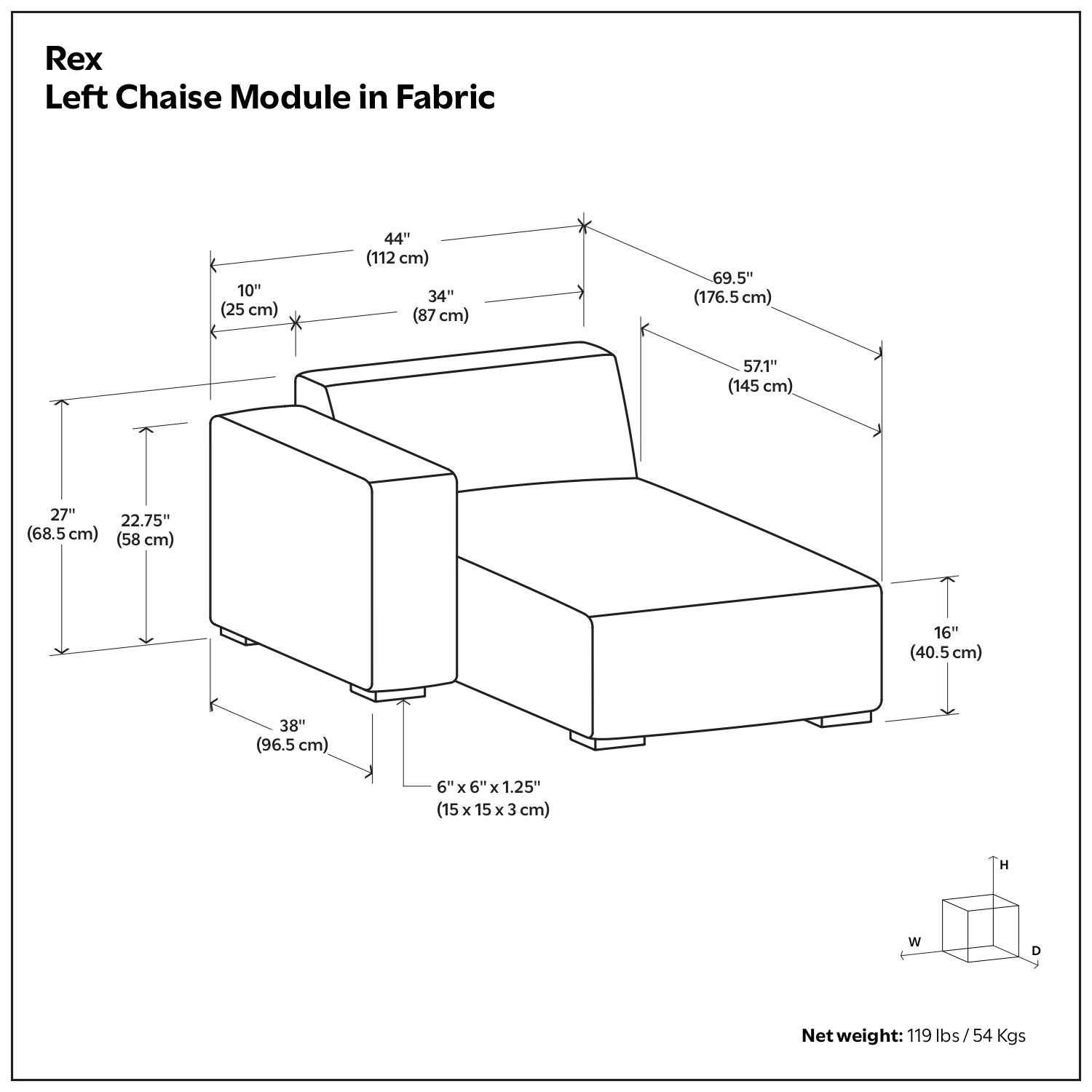 Rex - Chaise Sofa Module Simpli-Home