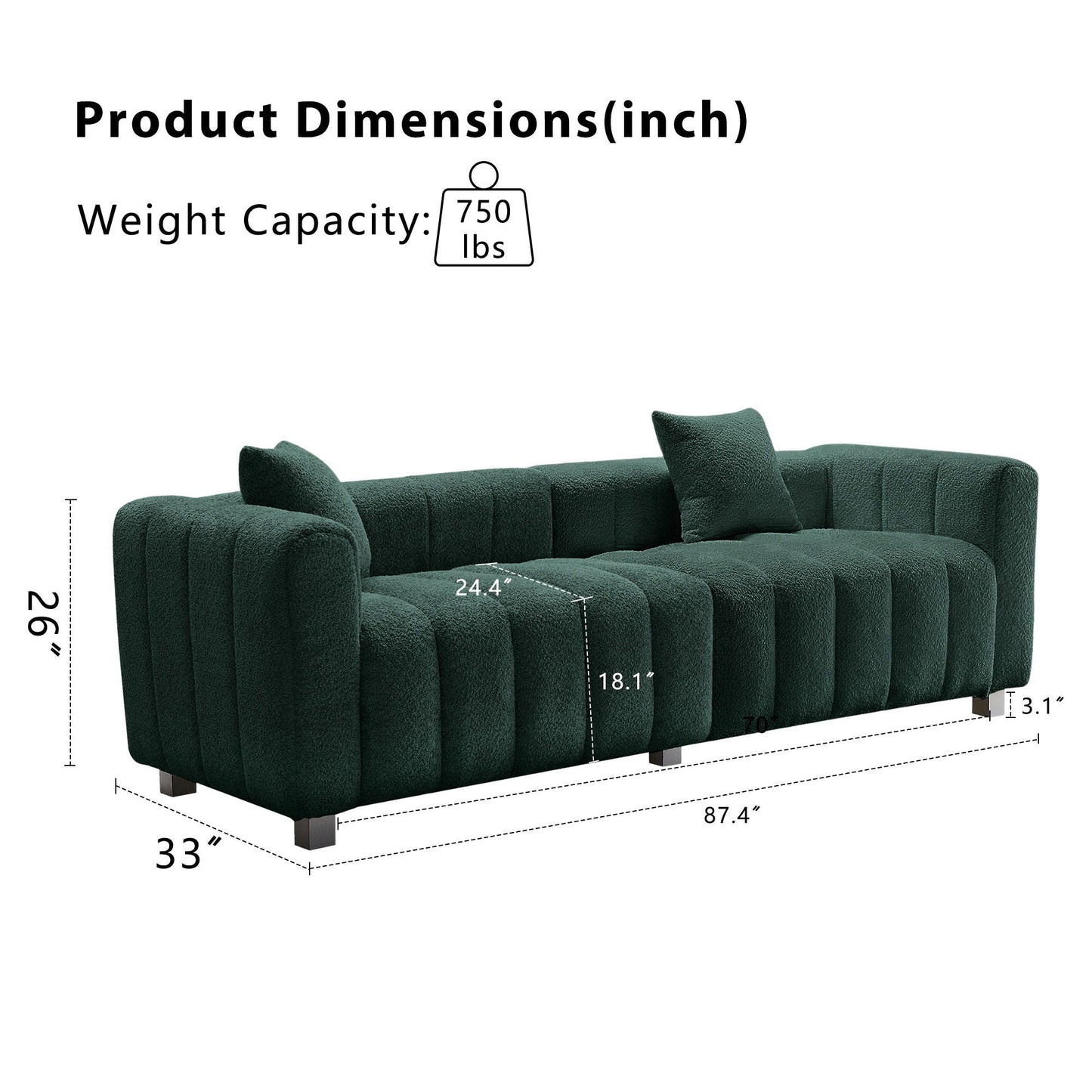 Modern 3 Seater Sofa With 2 Pillows Home Essentials
