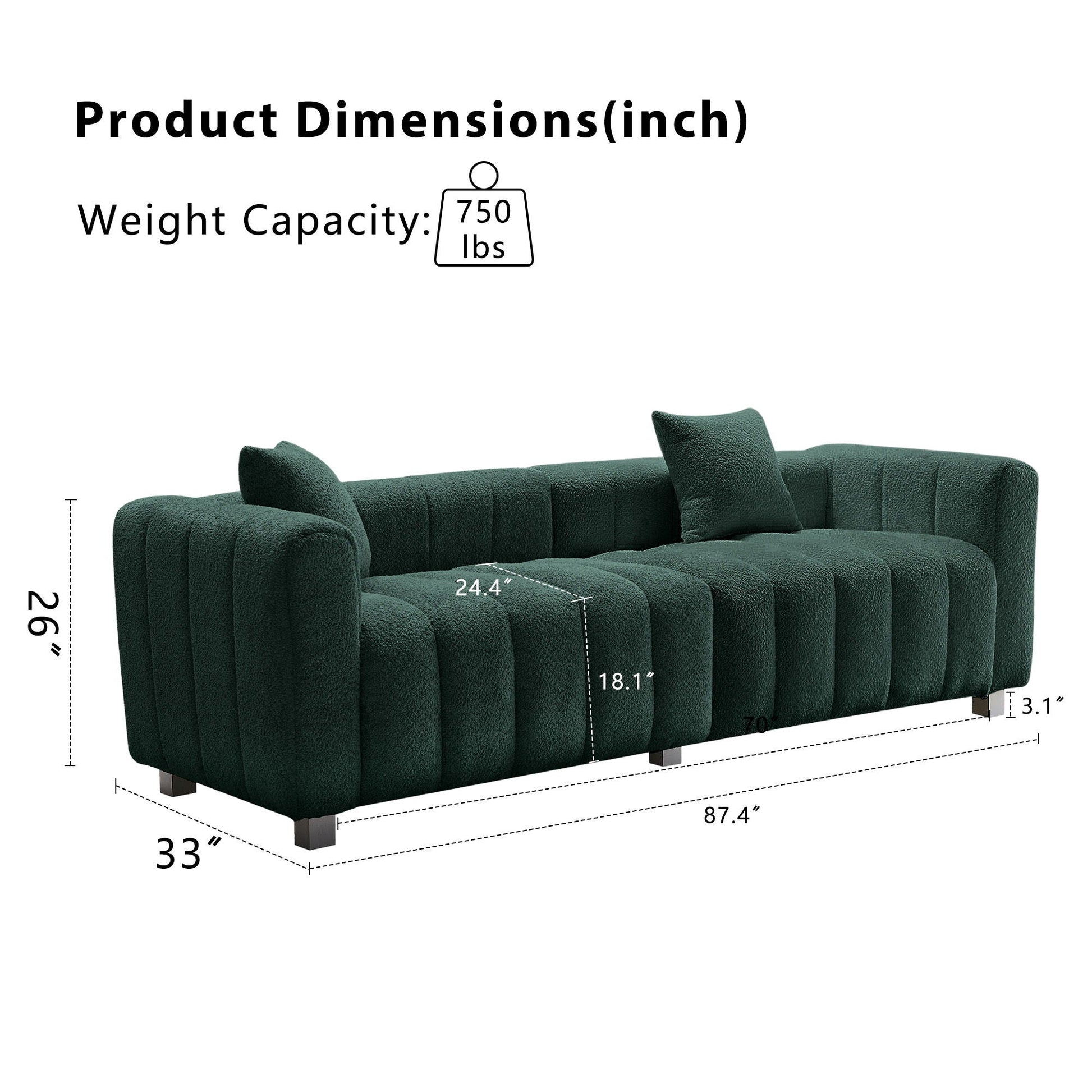 Modern 3 Seater Sofa With 2 Pillows Home Essentials