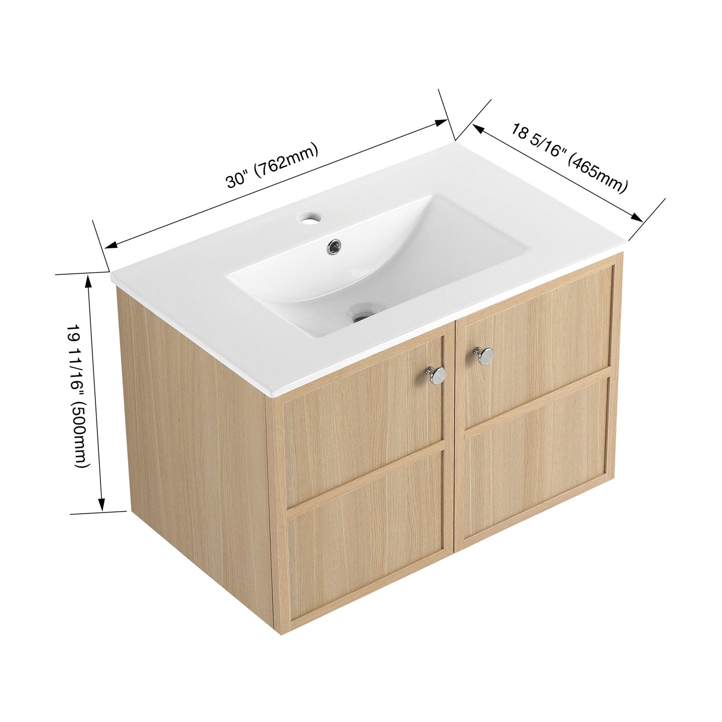 Wall Mounted Bathroom Vanity With Ceramic Sink And 2 Soft Closing Doors Home Essentials