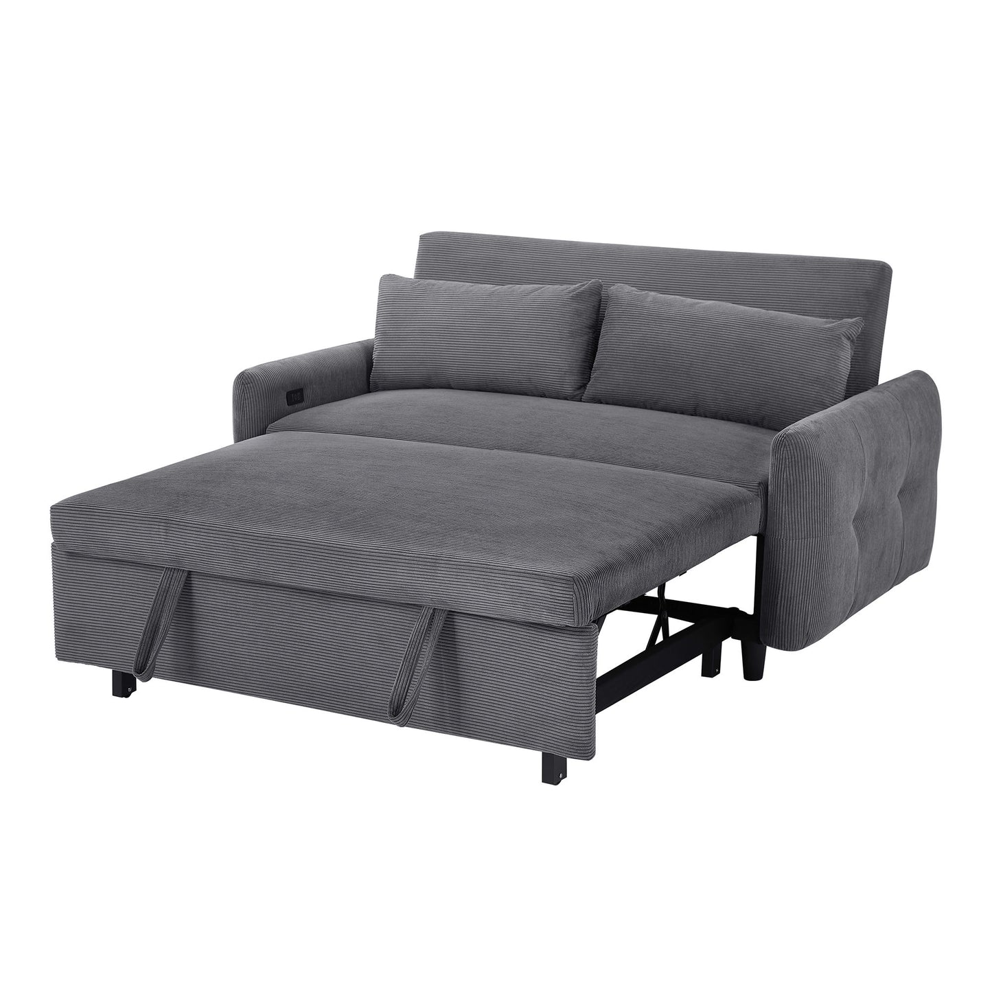 Pull-Out 2 Seat Modern Sleeper Sofa With 2 Throw Pillows And USB Ports Hearth and Haven