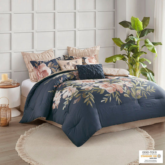 Camillia - King 8 Piece Comforter Set - Navy