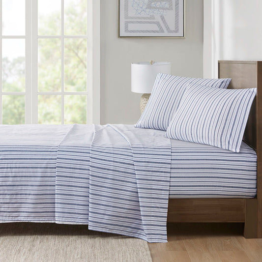 200 Thread Count Printed Cotton - Queen Sheet Set - Blue Stripe