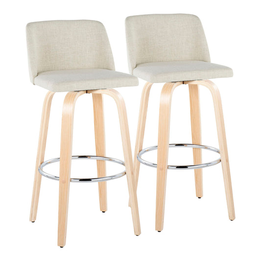 Toriano - Contemporary, Fixed Height Barstool Swivel & Round Footrest (Set of 2) Lumi Source