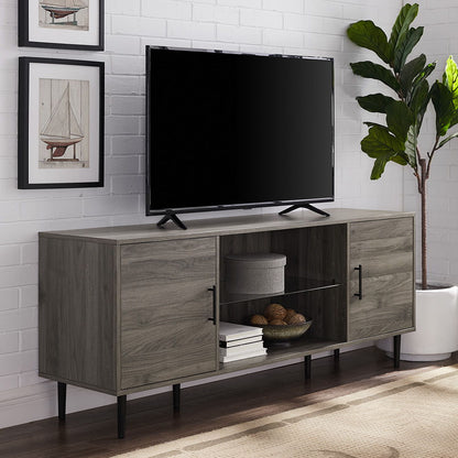 Mid-Century Modern 2 Door TV Stand With Glass Shelf Walker Edison