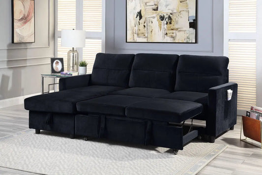Ivy - Velvet Reversible Sleeper Sectional Sofa With Storage Chaise And Side Pocket Lilola Home