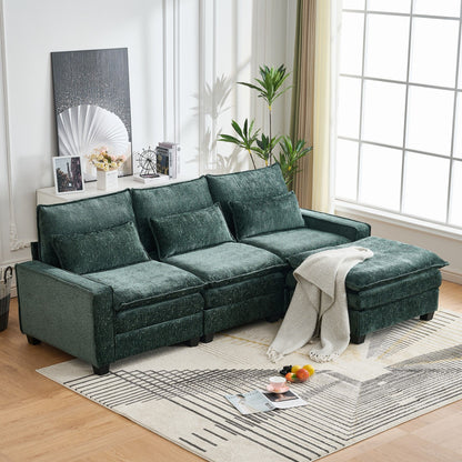 Modern Comfy Chenille L Shaped Sectional Sofa With Movable Ottoman Home Essentials