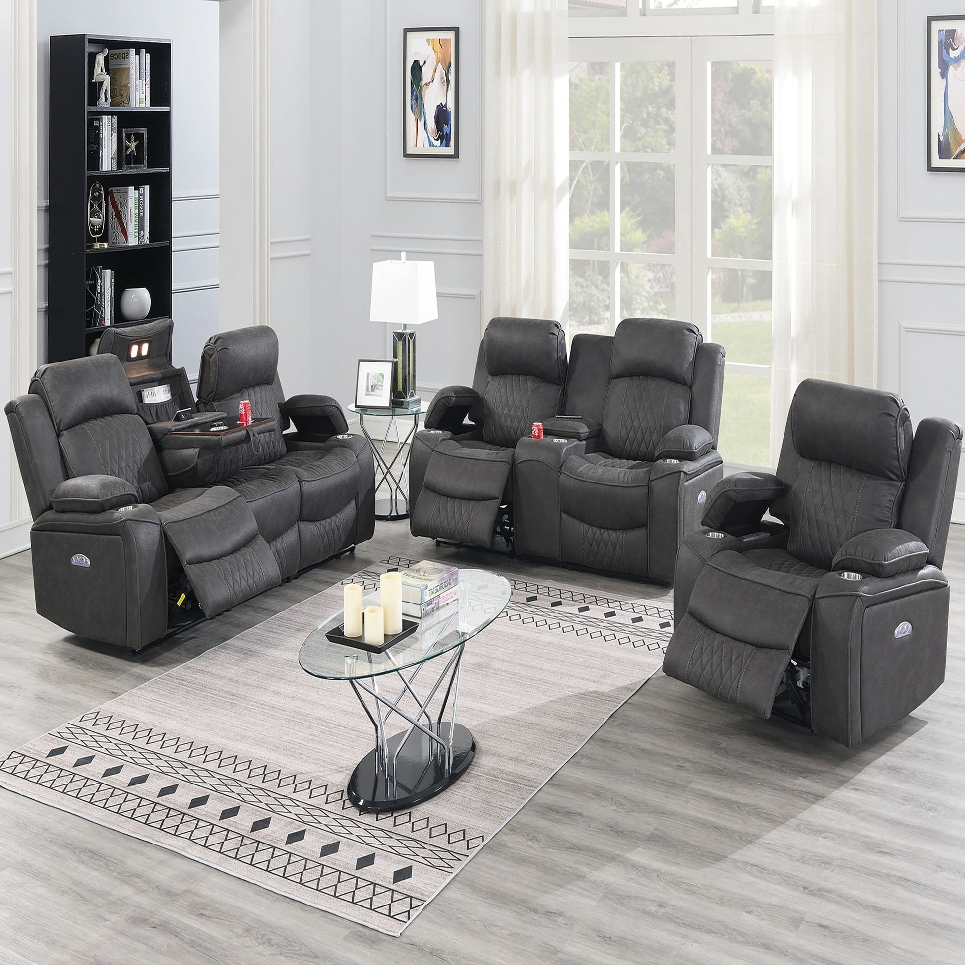 Power Motion Living Room Set With USB Port, Adjustable Headrest, Cup Holder Home Essentials