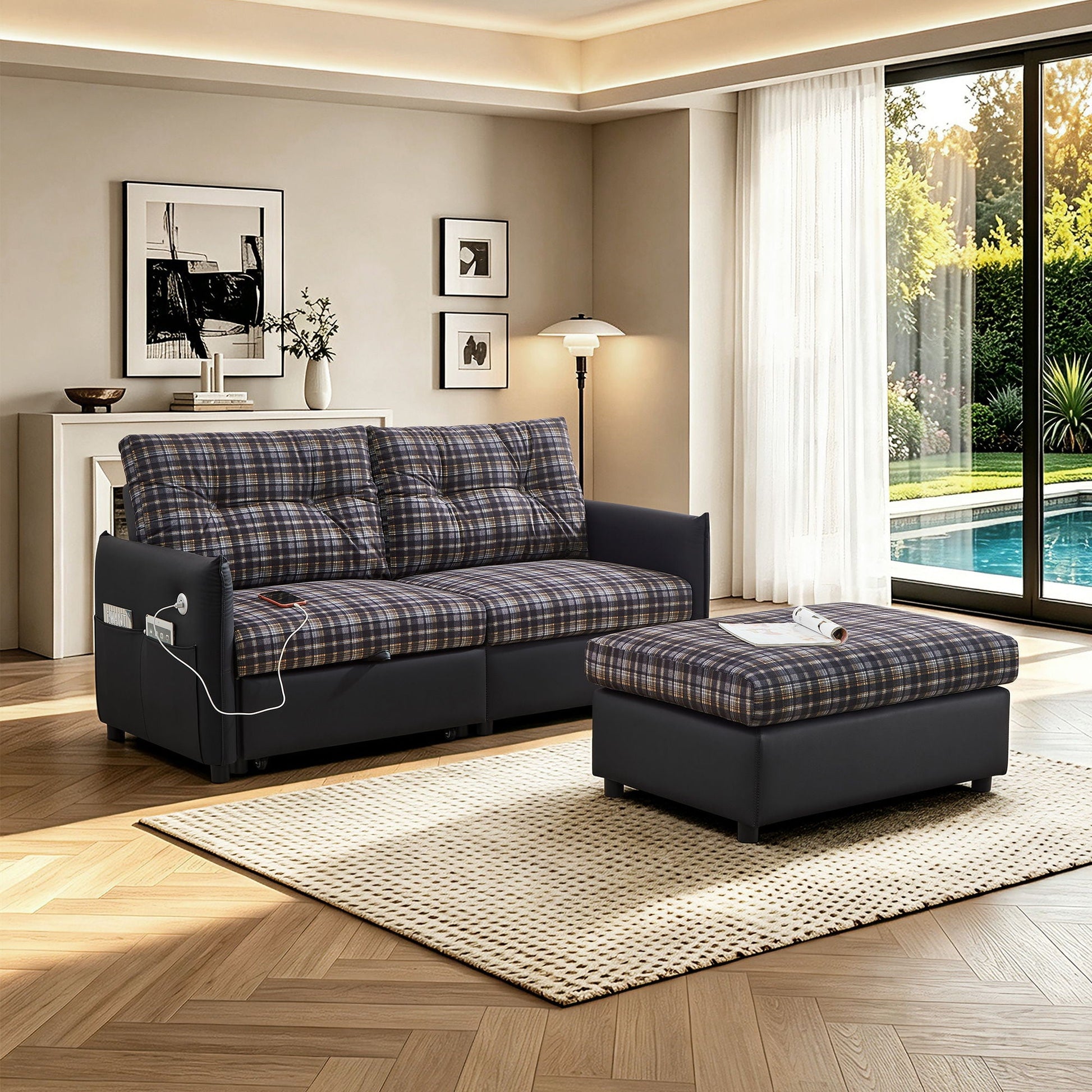 Sleeper Sofa, Expandable Sectional With Ottoman For Living Room Home Essentials