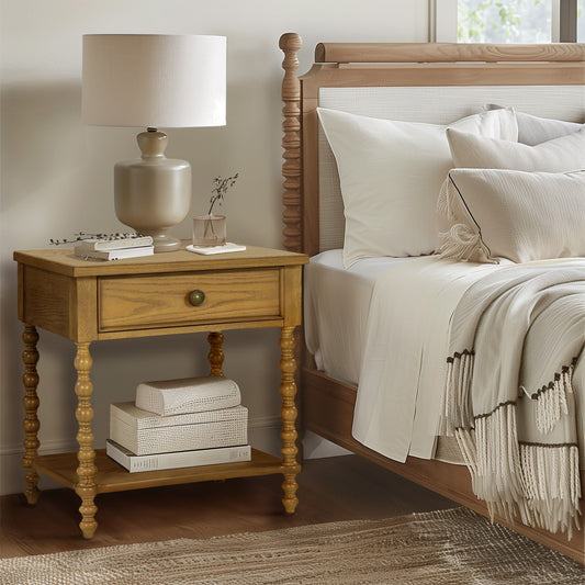 Beckett - Turned Spindle Nightstand With Drawer & Shelf - Natural Madison Park Signature