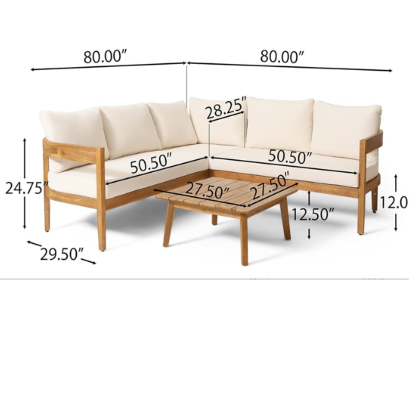 Brooklyn - Sofa Set Rounded Tuxedo Design - Teak / Beige Noble House