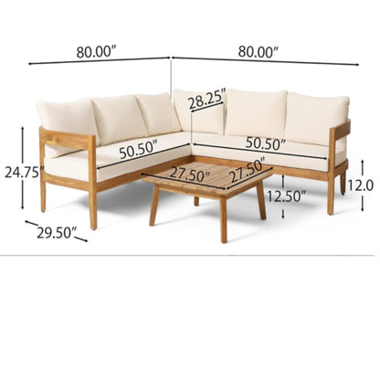 Brooklyn - Sofa Set Rounded Tuxedo Design - Teak / Beige Noble House