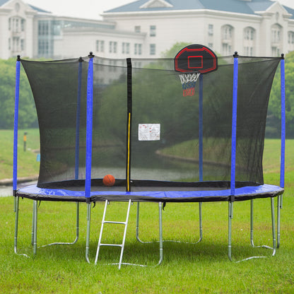 15Ft Trampoline With Basketball Hoop Inflator And Ladder (Inner Safety Enclosure) Daily Nest
