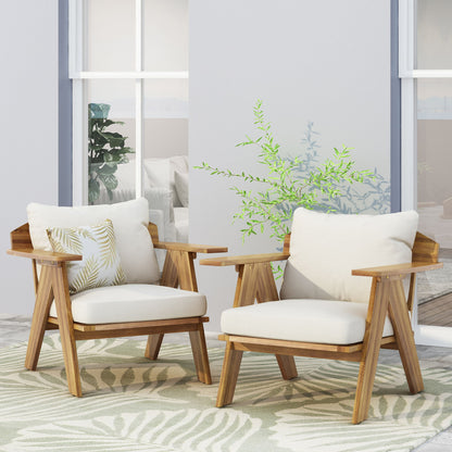 Outdoor Acacia Wood Club Chairs With Cushions (Set of 2) - Teak / Beige Noble House