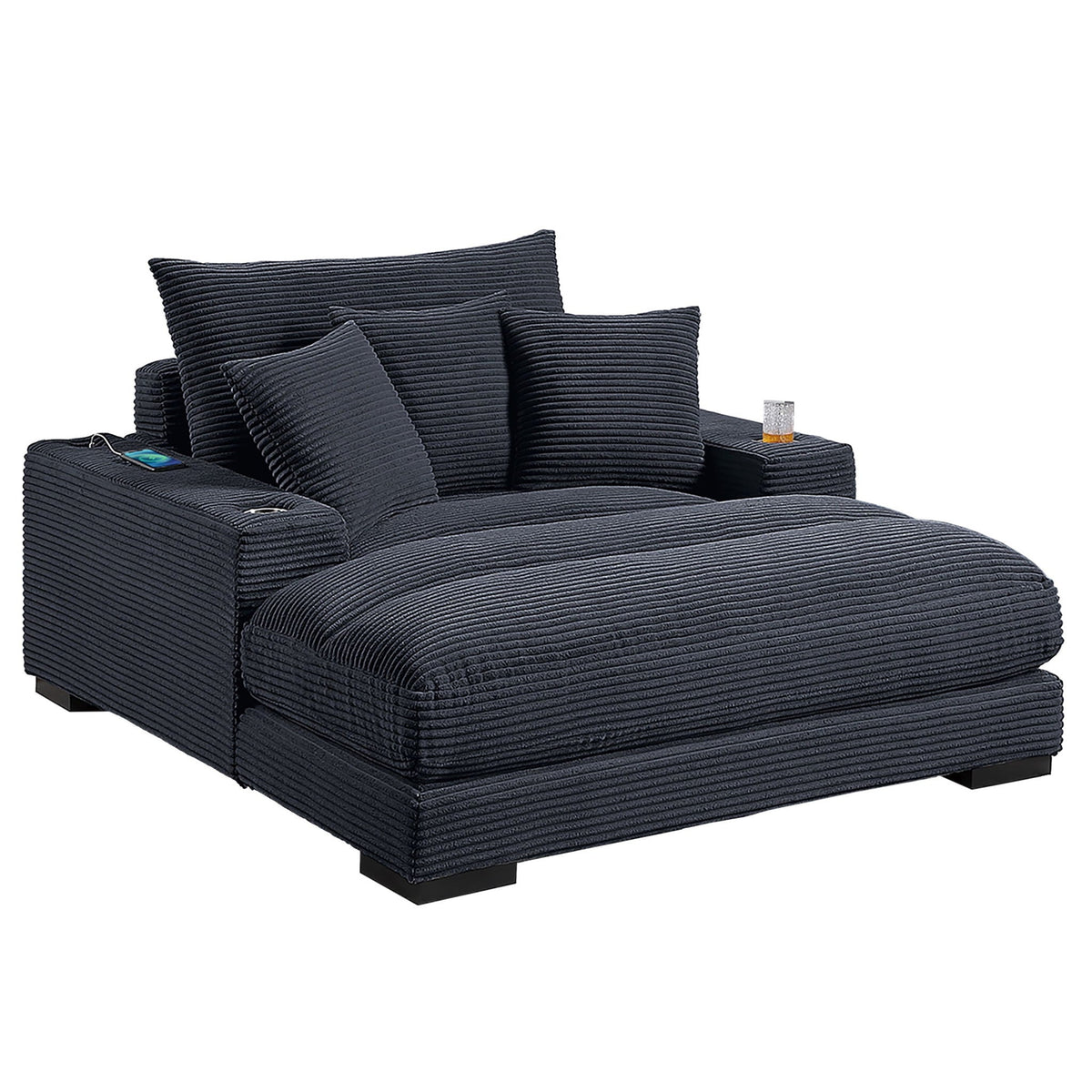 Upholstered Chaise Lounge With Cup Holders USB Port And Pillows Home Essentials