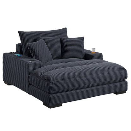Upholstered Chaise Lounge With Cup Holders USB Port And Pillows Home Essentials